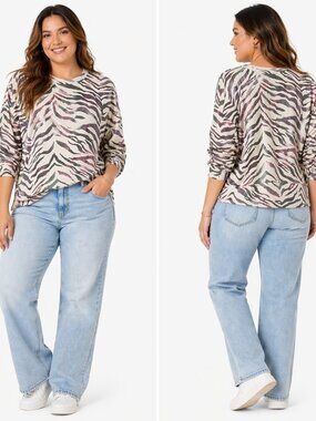 Rails Marlo Sweatshirt Gray Flocked Tiger Print | Size L